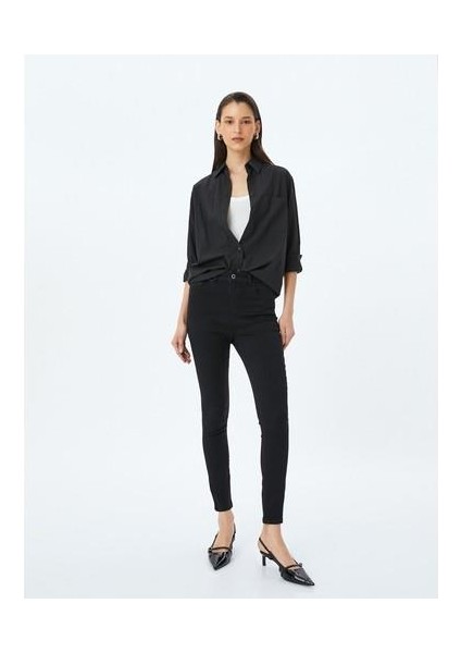 Yüksek Bel Skinny Fit Dar Paça Düğmeli Kot Pantolon - Skinny Fit Push Up Jean