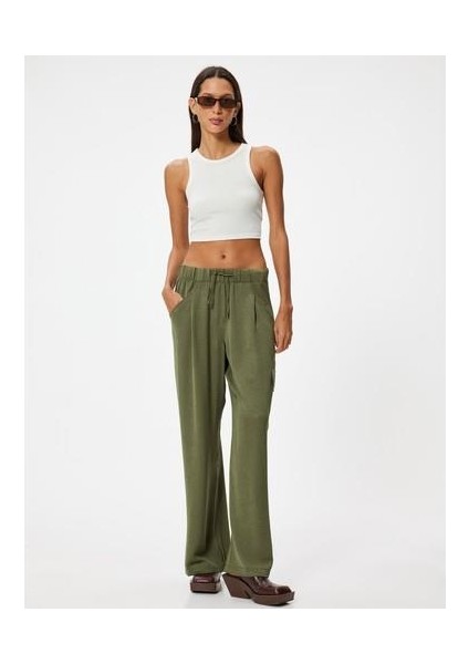 Bol Paça Pantolon Kargo Cepli Beli Bağcıklı