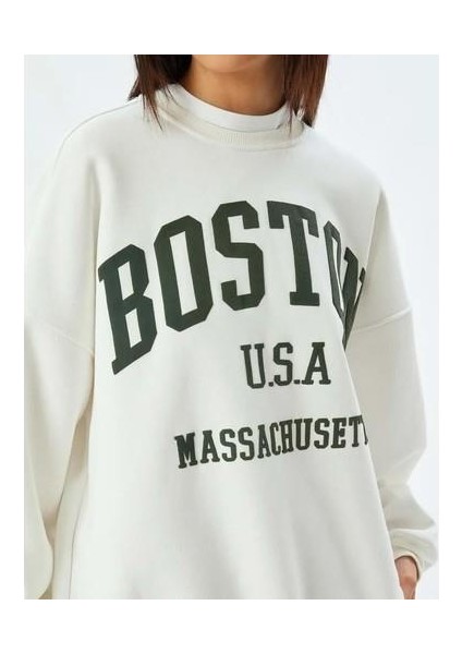 Oversize Sweatshirt Bisiklet Yaka - Koton - 5WAL10170IK - Ekru - L indirimleri