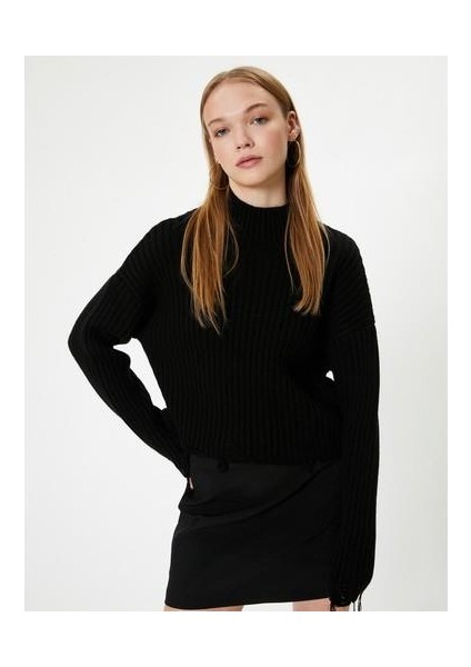 Boğazlı Kazak Uzun Kollu Kaşkorse Yıpratma Detaylı