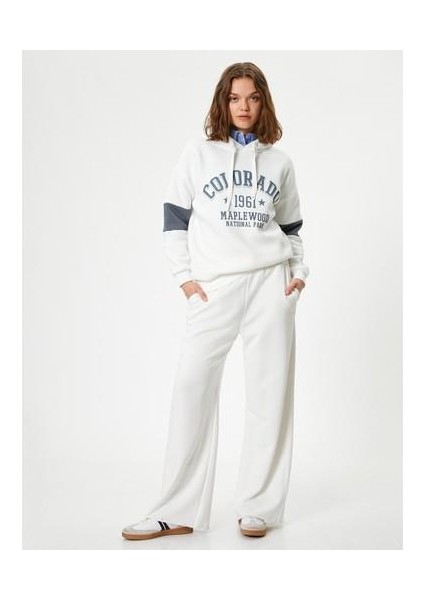 Oversize Kolej Baskılı Sweatshirt Kapüşonlu Renk Bloklu