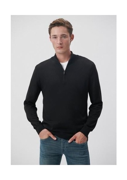 Yarı Fermuarlı Siyah Kazak 0710153-900