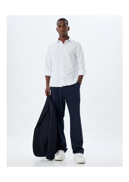 Yarım Italyan Yaka Gömlek Basic Uzun Kollu Pamuk Karışımlı