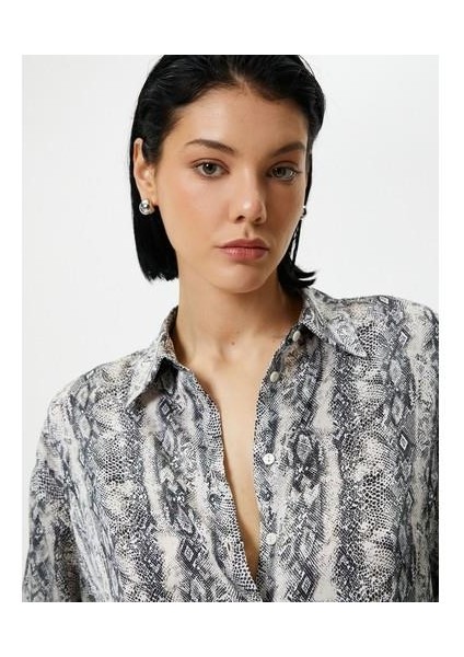 4SAK60243UW Koton Kadın Gömlek Siyah Desenli