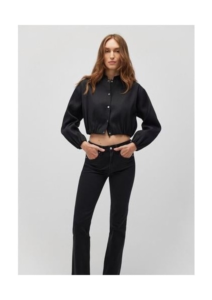 Siyah Tencel TM Lyocell Crop Ceket Gömlek 1210857-900