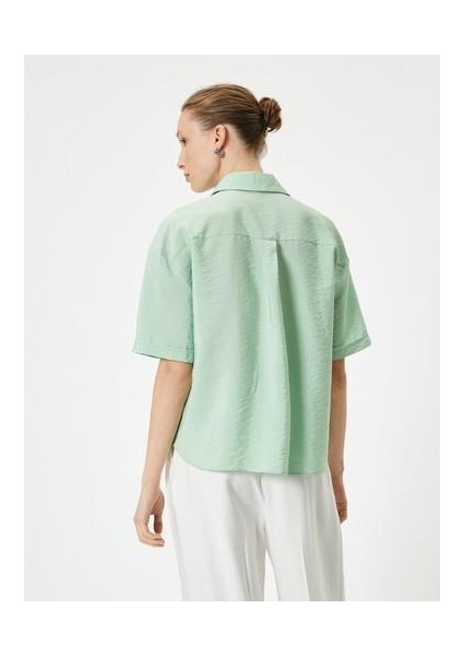 Kısa Kollu Gömlek Viskon Düğmeli Kapaklı Cepli