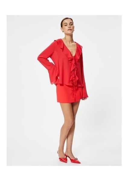 Fırfırlı Gömlek Dökümlü Ispanyol Uzun Kol Bağlamalı