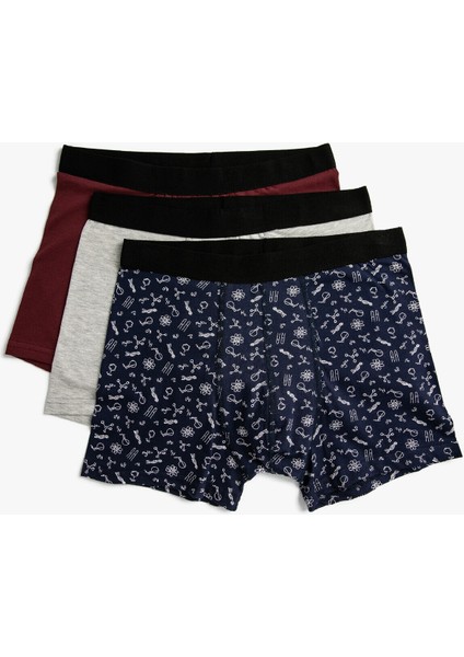 Desenli Pamuklu Basic 3'lü Boxer Seti