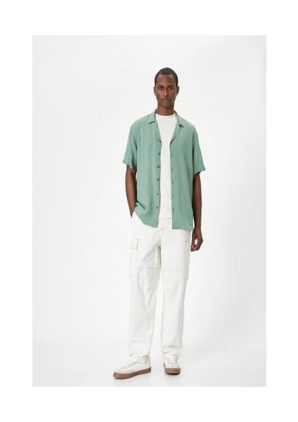 Yazlık Gömlek Kısa Kollu Devrik Yaka Düğmeli Viskon Kumaş