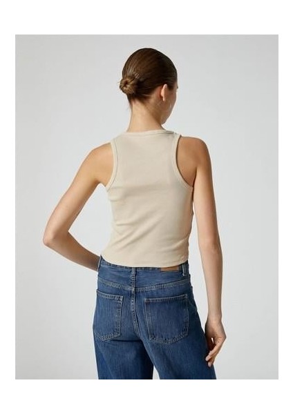 4SAL30065IK 050 Bej Genc Kız Jersey Kolsuz Basıc T-Shırt