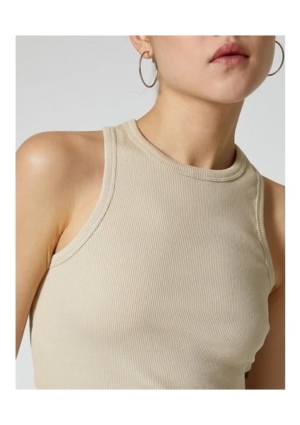 4SAL30065IK 050 Bej Genc Kız Jersey Kolsuz Basıc T-Shırt