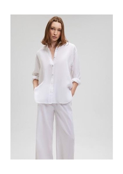Beyaz Keten Gömlek 1210747-620