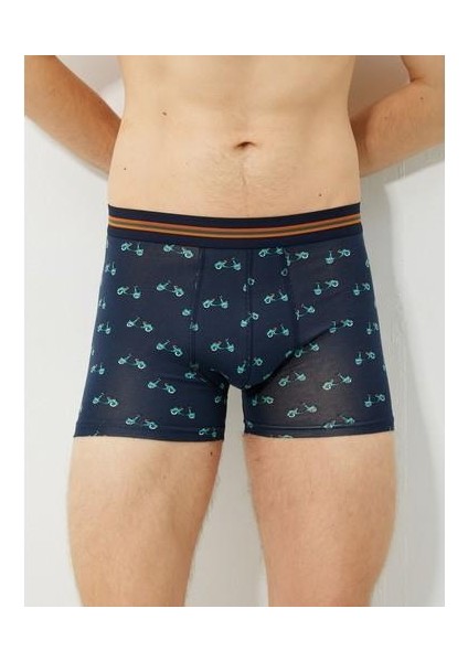 3'lü Boxer Seti Motosiklet Baskılı Beli Lastikli Pamuklu