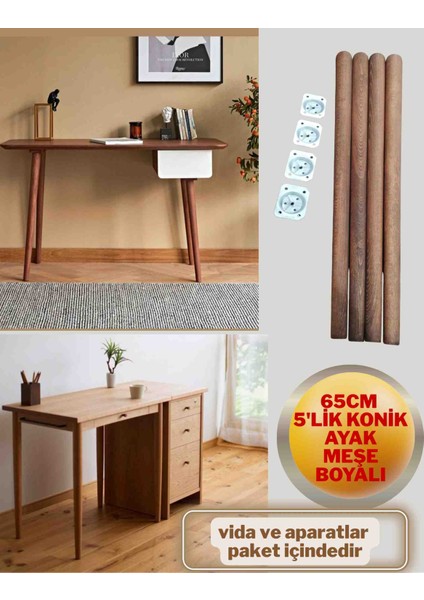 5'lik Meşe Boyalı Masa Sehpa Ayağı 70-65-60-55 cm
