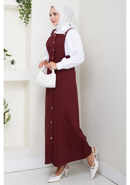 Boydan Düğmeli Gabardin Jile 1552 - Bordo indirimleri