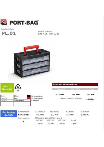 Portbag PL01 Caby 3/11 Çekmece Seti fiyatları