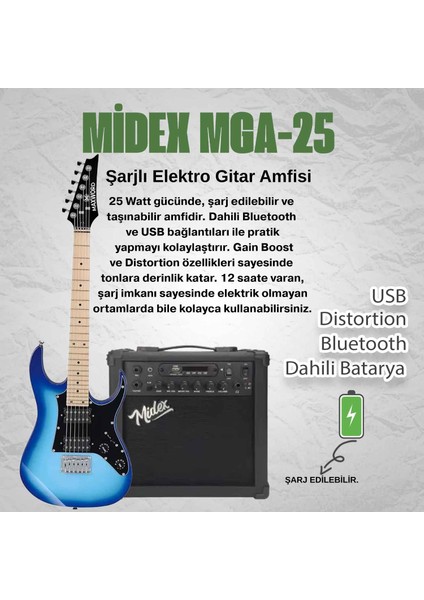 DE-150BL-25AMP Maple Klavye HH 25 W Amfili Elektro Gitar Seti fiyatları