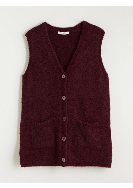 Büyük Beden V Yaka Kadın Pelüş Yelek (W5)