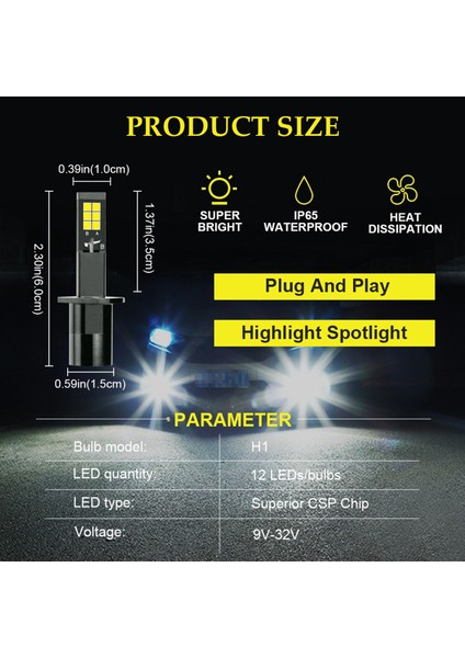 H1 Sisli Ampul LED LED Amber+Beyaz Çift Renk Kamyonlar Için Arabalar Lambalar Drl Lights Kit Ampulleri 9-32V 30W 3000LM, H1 (Yurt Dışından) modelleri