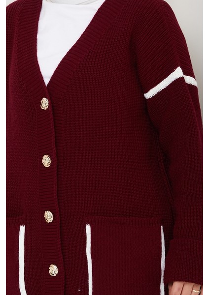 Ilge Düğmeli Triko Hırka 1597 - Bordo indirimleri