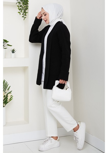 Enfil Şal Yaka Triko Hırka 1598 - Siyah indirimleri