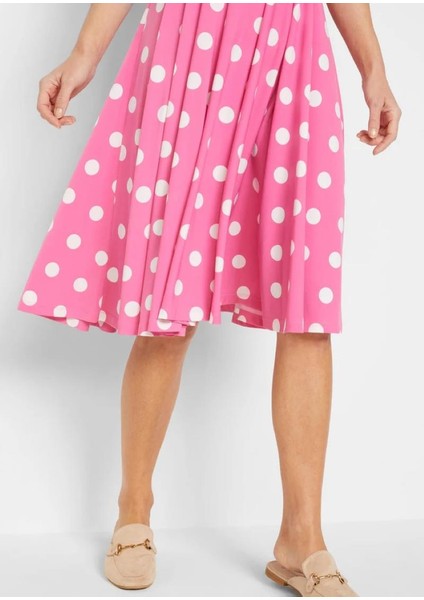 Kadın Büyük Beden Pembe Puan Desenli Anvelop Arka Bel Lastik Detaylı Elbise 65N19620 fiyatları