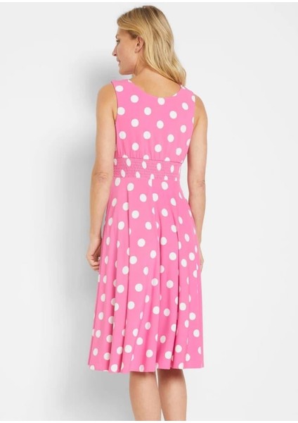Kadın Büyük Beden Pembe Puan Desenli Anvelop Arka Bel Lastik Detaylı Elbise 65N19620 fırsatları