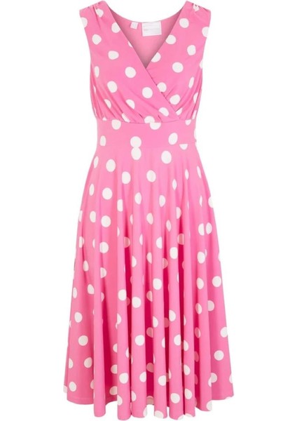 Kadın Büyük Beden Pembe Puan Desenli Anvelop Arka Bel Lastik Detaylı Elbise 65N19620 indirimleri