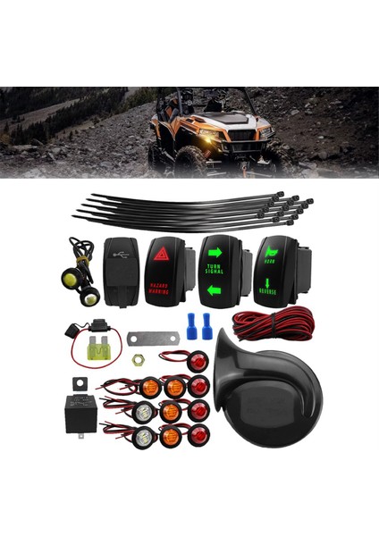Evrensel Atv Utv Turn Sinyal Korna Kiti, 2 Bağlantı Noktası USB Rölesi Boynuz Sigorta Teli Ters Işık Flaşör Yanıp Söndürücü Kiti (Yurt Dışından) fiyatları