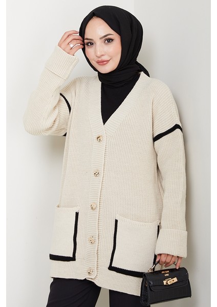 Ilge Düğmeli Triko Hırka 1597 - Bej