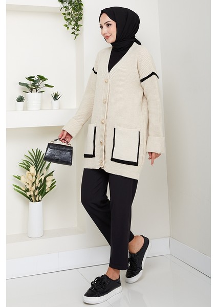 Ilge Düğmeli Triko Hırka 1597 - Bej fırsatları