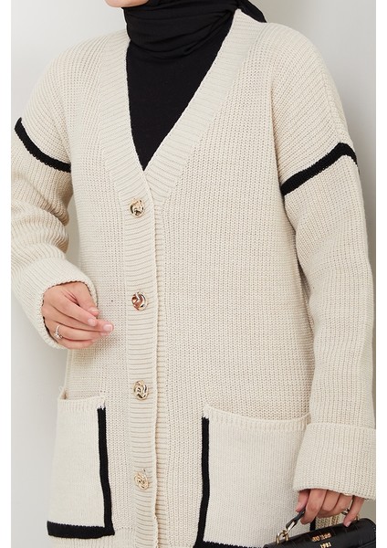 Ilge Düğmeli Triko Hırka 1597 - Bej indirimleri