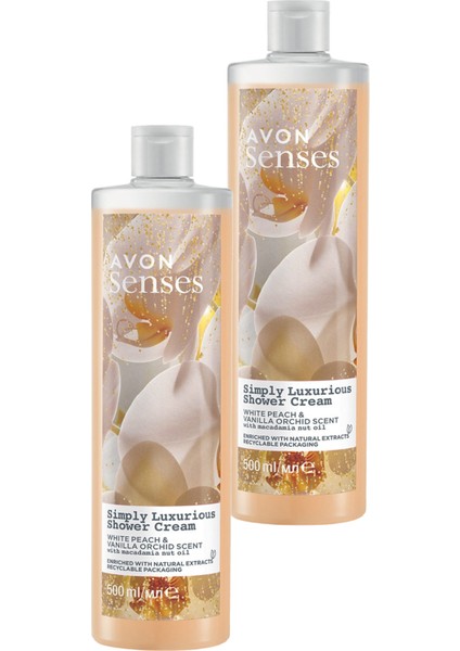 Senses Simply Luxurious Beyaz Şeftali ve Vanilya Kokulu Krem Duş Jeli 500 ml 2'li