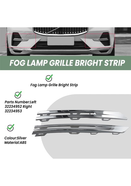 Araba Ön Tampon Sis Lambası Izgara Parlak Şerit Krom Kaplama 32234952 32234953 Volvo XC60 2022 (Yurt Dışından) fırsatları