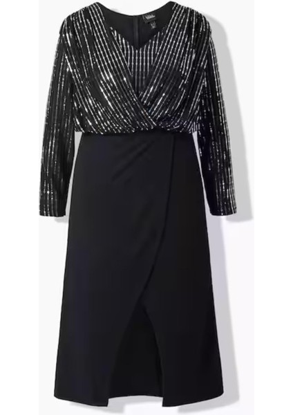 Kadın Büyük Beden Siyah, Payet Detaylı Abiye Elbise fiyatları