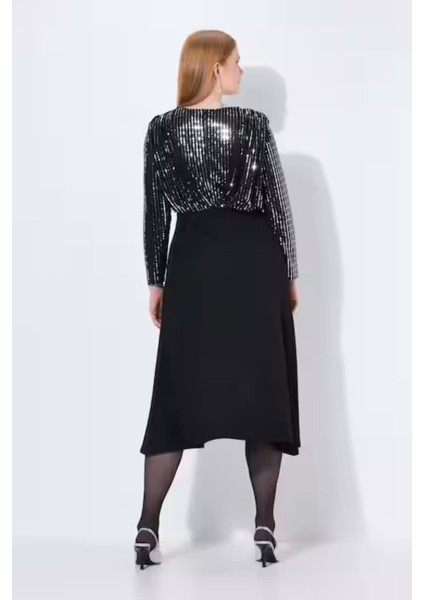 Kadın Büyük Beden Siyah, Payet Detaylı Abiye Elbise modelleri