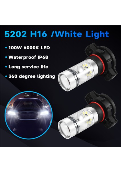 2x 5202 H16 PS24W Yüksek Güçlü 100W 6000K Süper Beyaz LED Sis Drl Fıll Bulu (Yurt Dışından) indirimleri