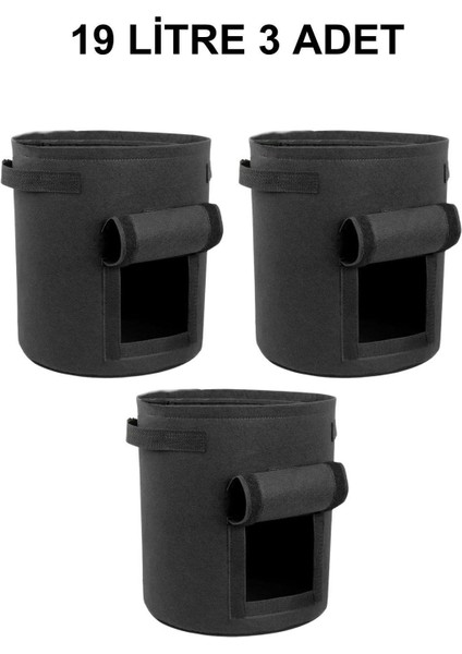 Pencereli Kumaş Saksı Pot 19 Litre 3 Adet