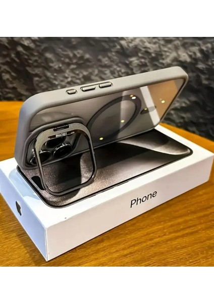 iPhone 15 Pro Max Kılıf Magsafe Şarj Kamera Kısmı Standlı Bumper Pencere + Lens Koruyucu Halka Set fiyatları