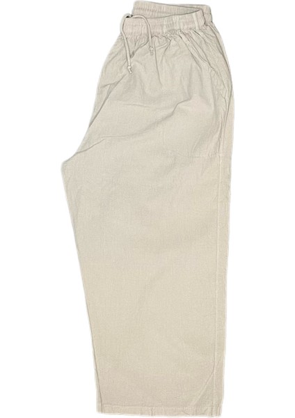 %100 Pamuk, Keten Kumaştan Beli Lastikli ve Bağcıklı Kadın Kapri Pantolon(Solma ve Çekme Yapmaz) fiyatları