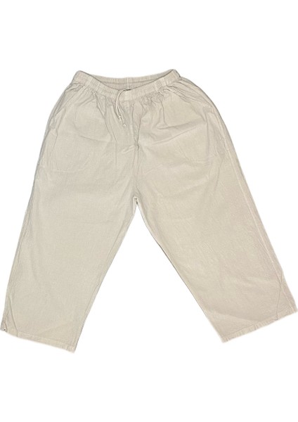 %100 Pamuk, Keten Kumaştan Beli Lastikli ve Bağcıklı Kadın Kapri Pantolon(Solma ve Çekme Yapmaz) fırsatları