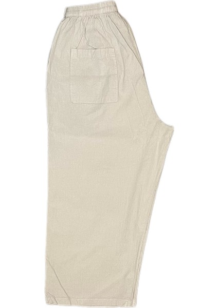 %100 Pamuk, Keten Kumaştan Beli Lastikli ve Bağcıklı Kadın Kapri Pantolon(Solma ve Çekme Yapmaz) indirimleri