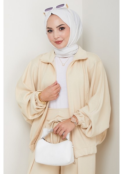 Fermuarlı Oversize Takım 1595 - Bej fiyatları