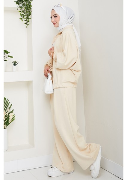 Fermuarlı Oversize Takım 1595 - Bej indirimleri