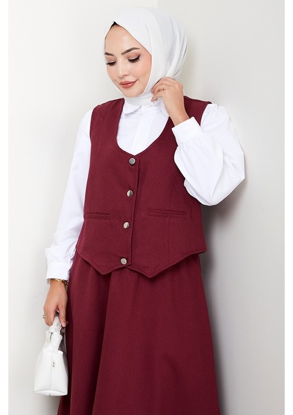 Ikili Gabardin Yelek Etek Takım 1400 - Bordo fırsatları