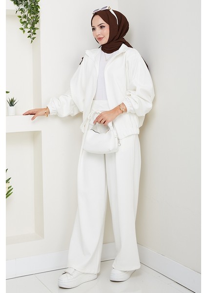 Fermuarlı Oversize Takım 1595 - Beyaz modelleri