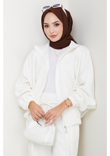 Fermuarlı Oversize Takım 1595 - Beyaz fırsatları