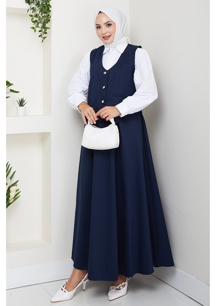 Ikili Gabardin Yelek Etek Takım 1400 - Lacivert