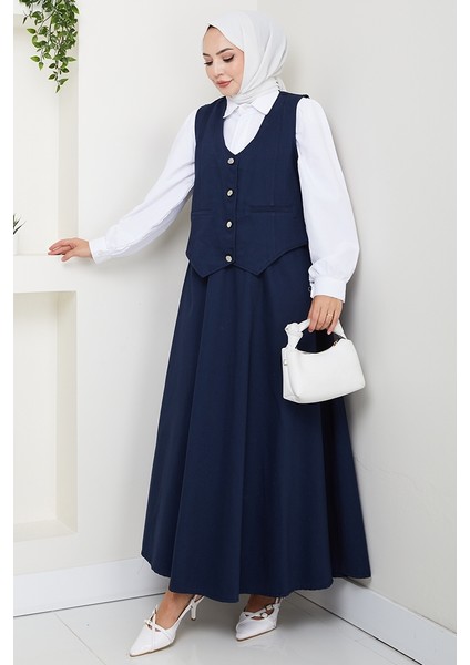 Ikili Gabardin Yelek Etek Takım 1400 - Lacivert modelleri