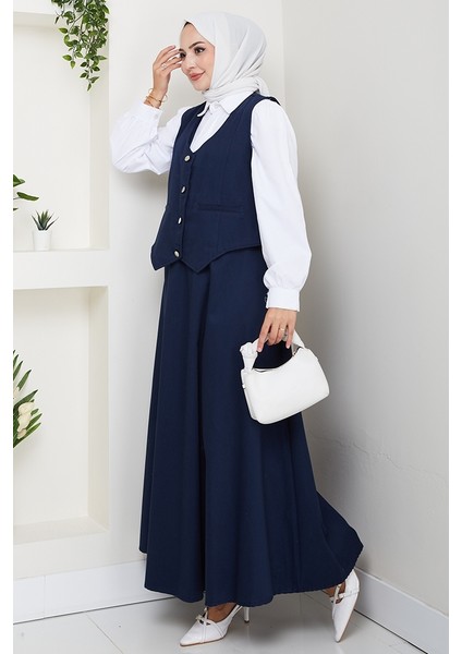Ikili Gabardin Yelek Etek Takım 1400 - Lacivert indirimleri